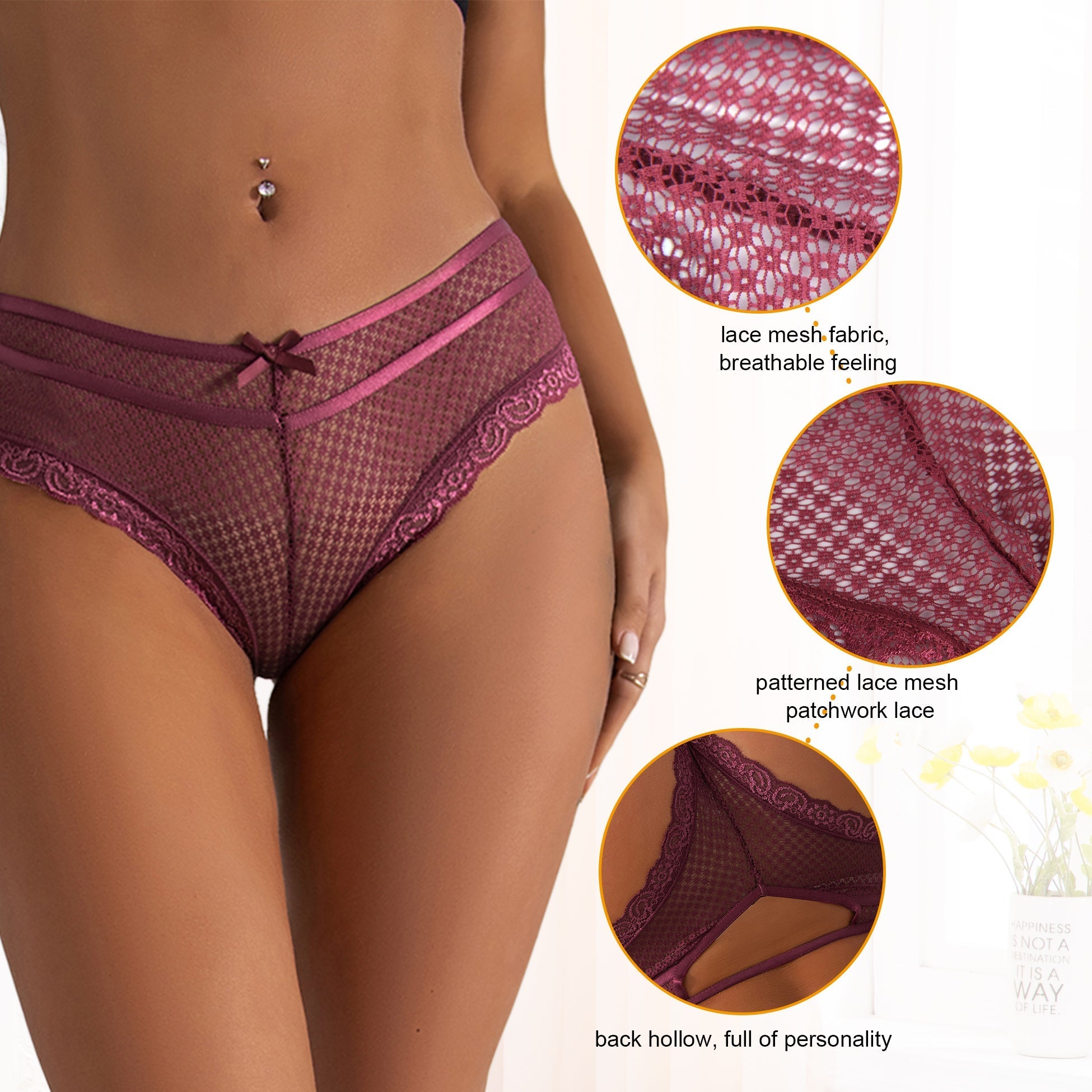 Dark Red Lace Out Ladies Panty - TeaseFashion
