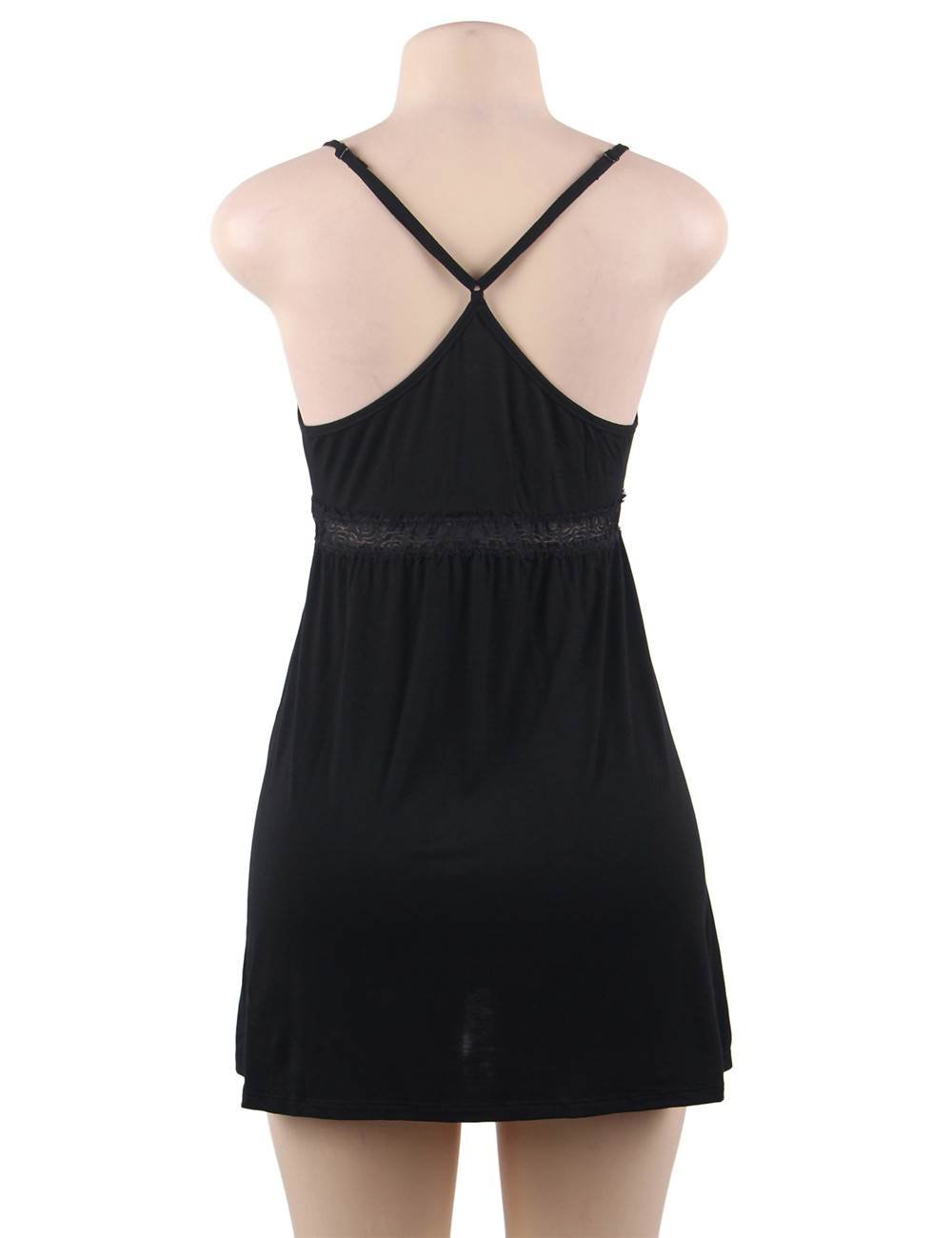 Deep V - Neck Lace - Trim Modal Nightdress & G - String Set - TeaseFashion