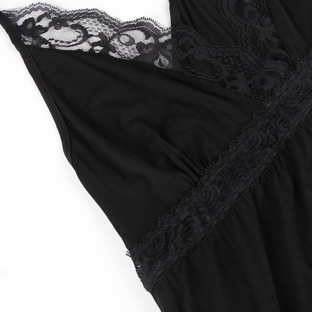 Deep V - Neck Lace - Trim Modal Nightdress & G - String Set - TeaseFashion