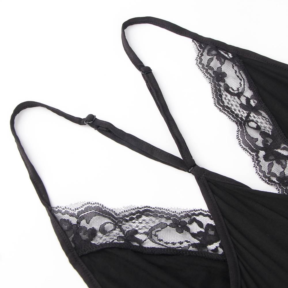 Deep V - Neck Lace - Trim Modal Nightdress & G - String Set - TeaseFashion