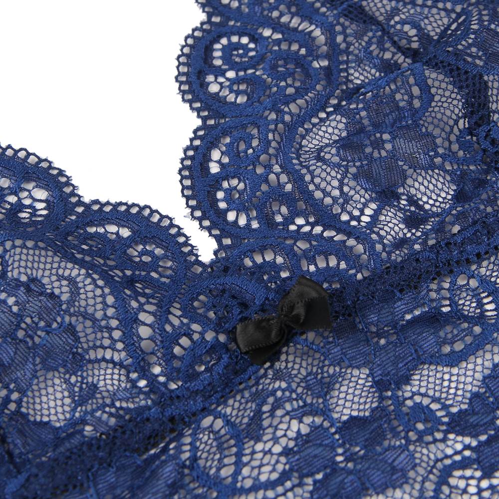 Denim Blue Satin - Finish Lace Camisole & Panties Set – Sleepwear Lingerie - TeaseFashion