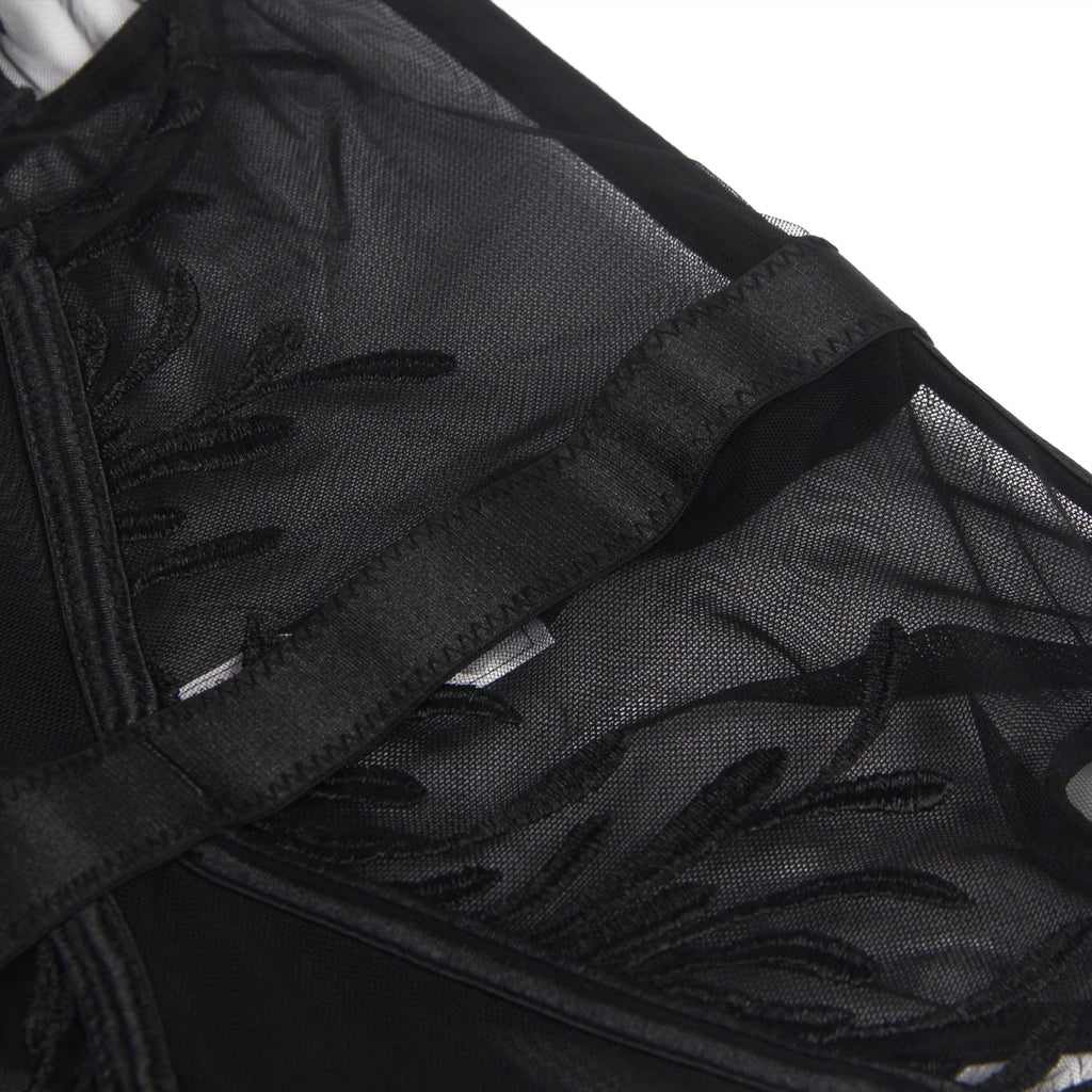 Elegant Embroidery Garter Lingerie With Long Row Of Back Buckles - TeaseFashion