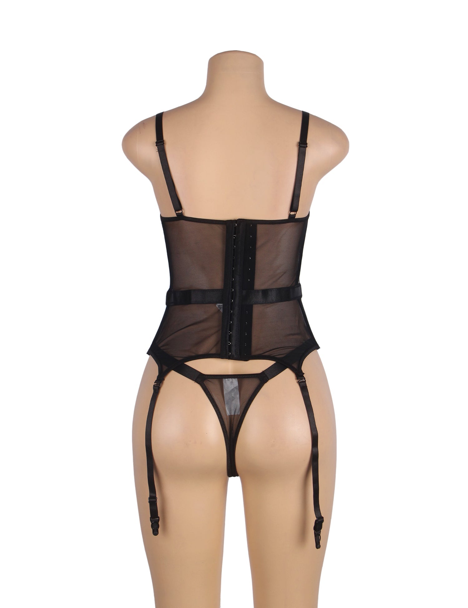 Embroidered Net Garter Lingerie Dress – Underwire Steel Ring Cups, Soft Boning, Long Back Clasp Row & Four Adjustable Garter Straps - TeaseFashion