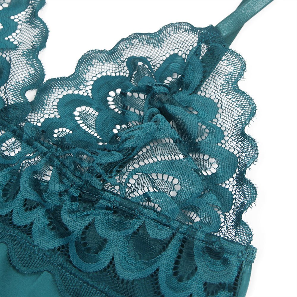 Emerald Green Floral Lace Babydoll with Hook - and - Eye Back Closure - TeaseFashion