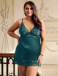 Emerald Green Floral Lace Babydoll with Hook - and - Eye Back Closure - TeaseFashion