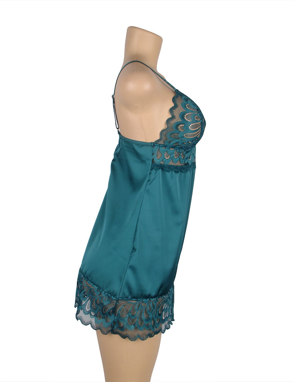 Emerald Green Floral Lace Babydoll with Hook - and - Eye Back Closure - TeaseFashion