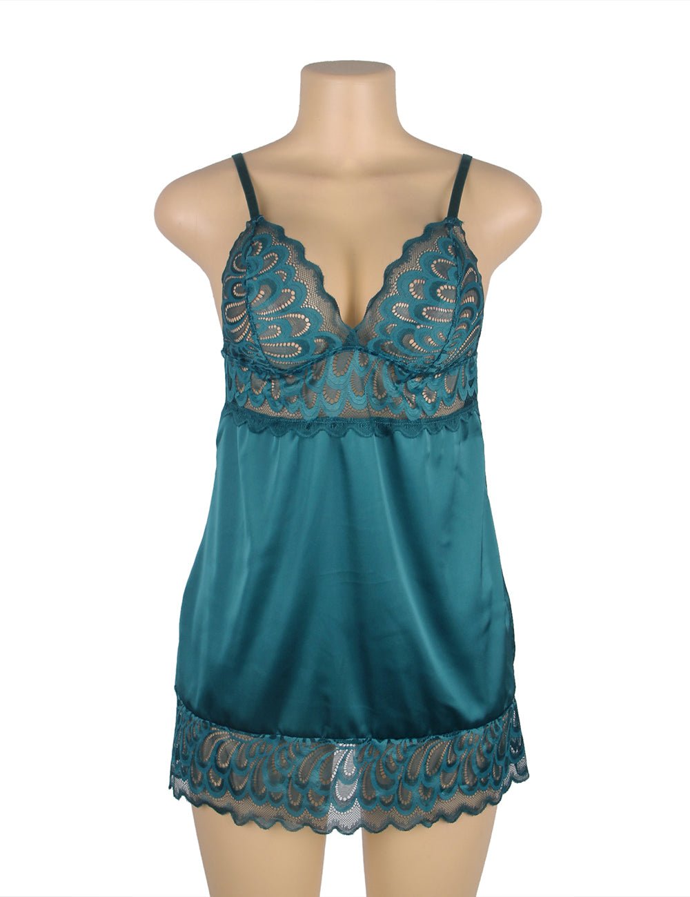 Emerald Green Floral Lace Babydoll with Hook - and - Eye Back Closure - TeaseFashion