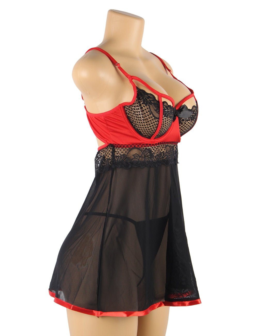 Floral Lace Open - Front Long Robe with Waist Belt - TeaseFashion