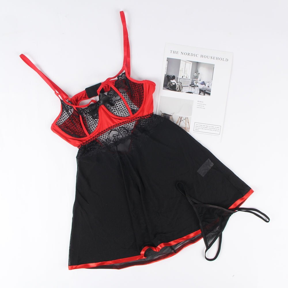 Floral Lace Open - Front Long Robe with Waist Belt - TeaseFashion