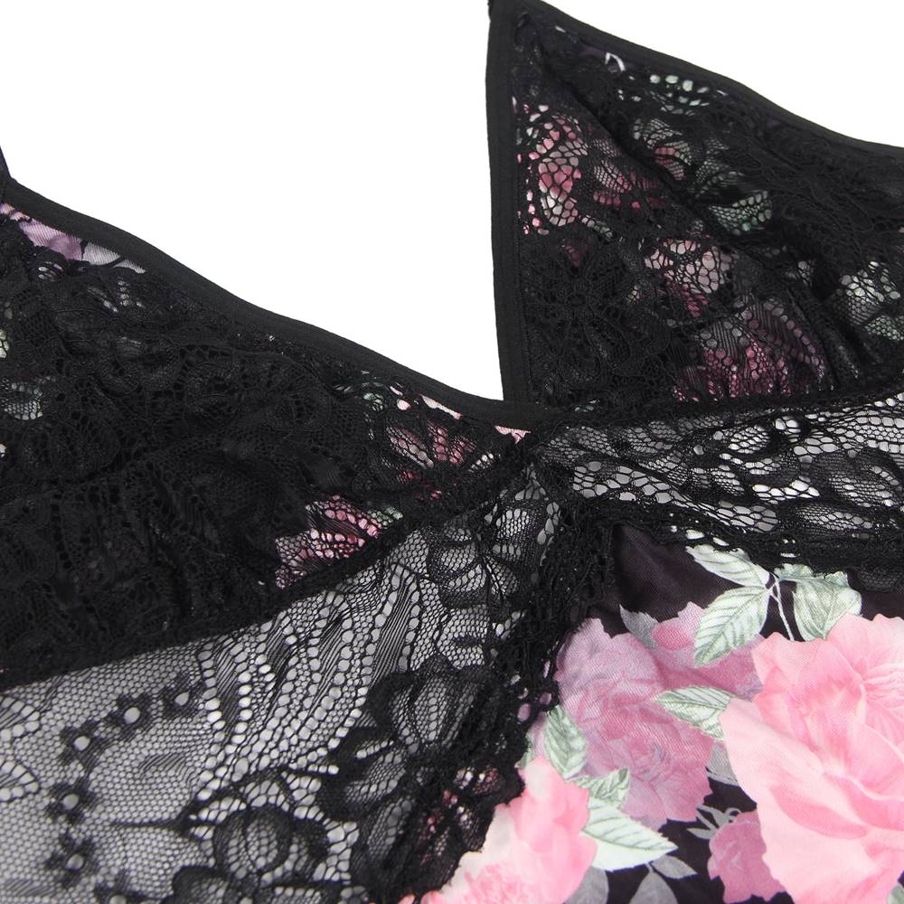 Floral Print Lace - Up Babydoll Without Underwire - TeaseFashion