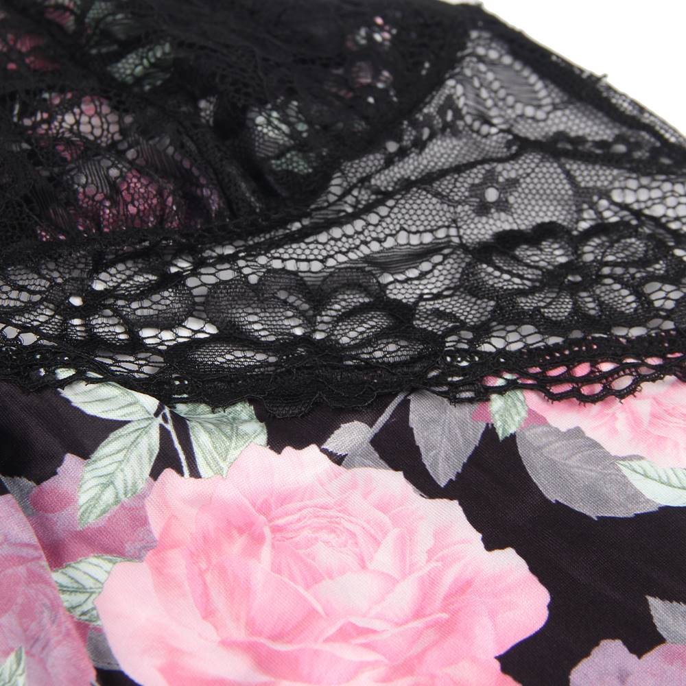 Floral Print Lace - Up Babydoll Without Underwire - TeaseFashion