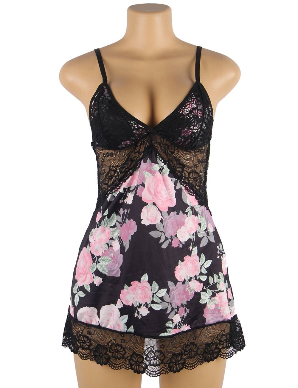 Floral Print Lace - Up Babydoll Without Underwire - TeaseFashion