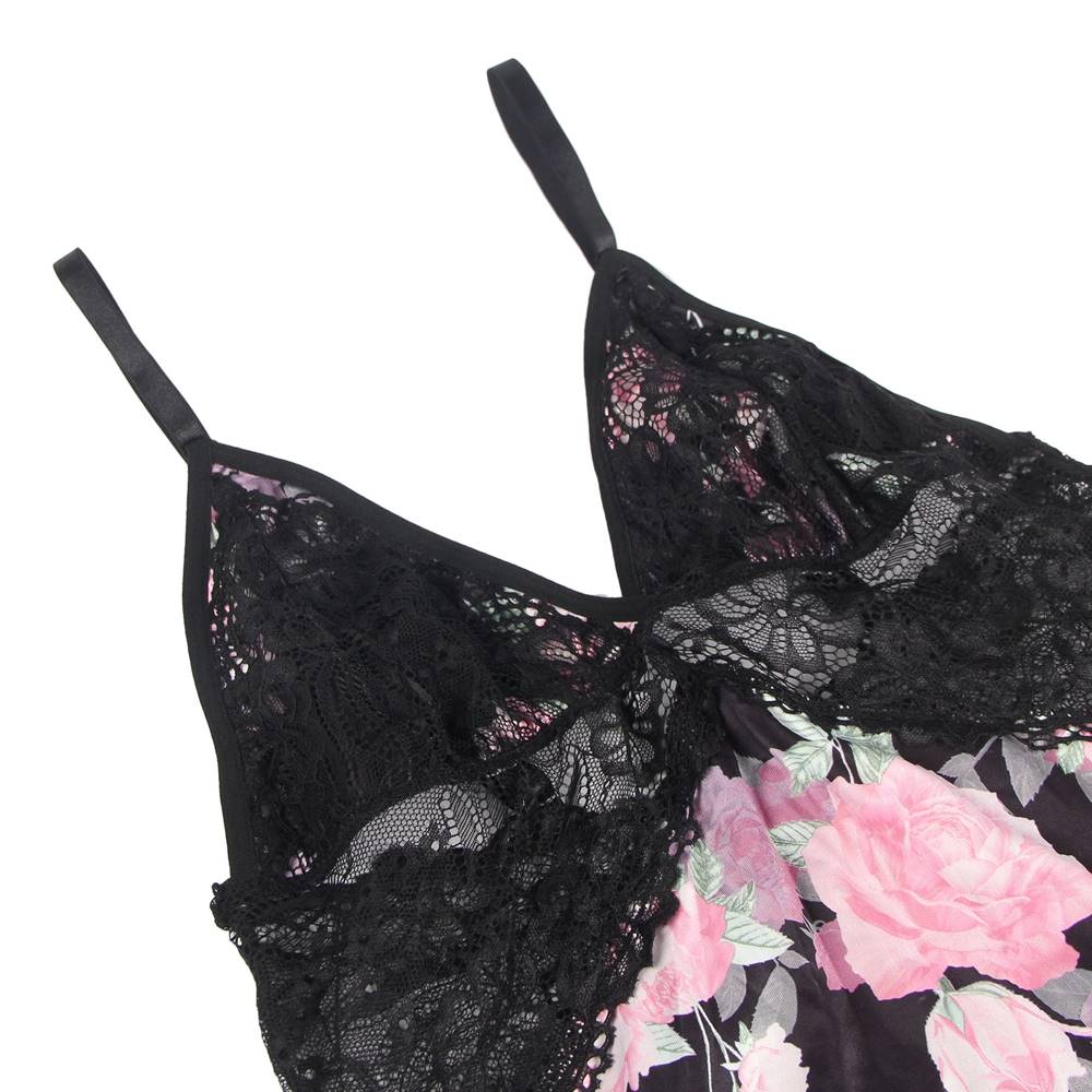 Floral Print Lace - Up Babydoll Without Underwire - TeaseFashion