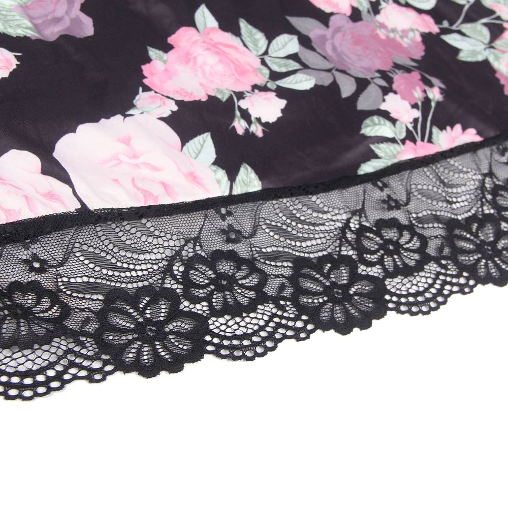 Floral Print Lace - Up Babydoll Without Underwire - TeaseFashion