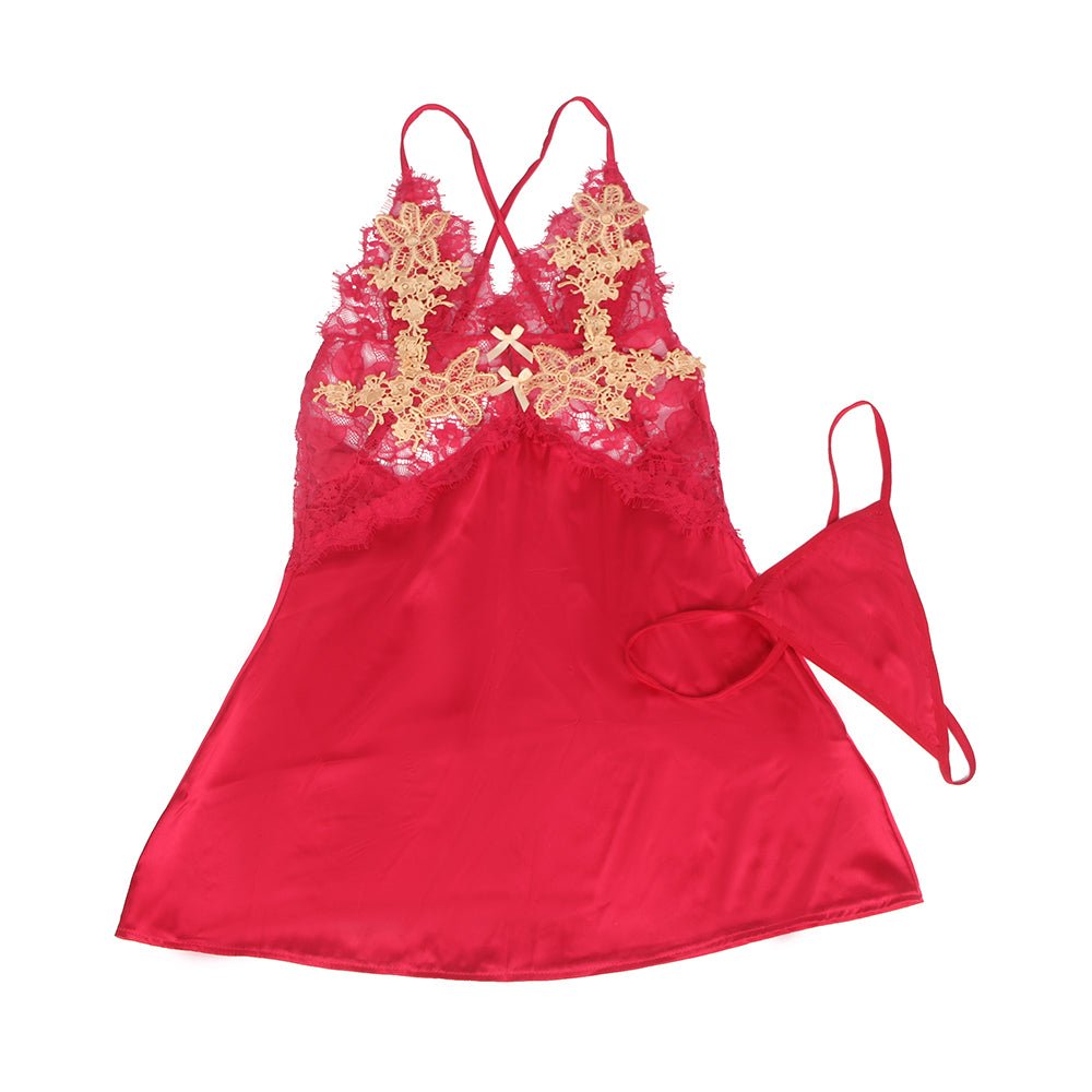 Floral - Trim Babydoll – Criss - Cross Back Straps - TeaseFashion