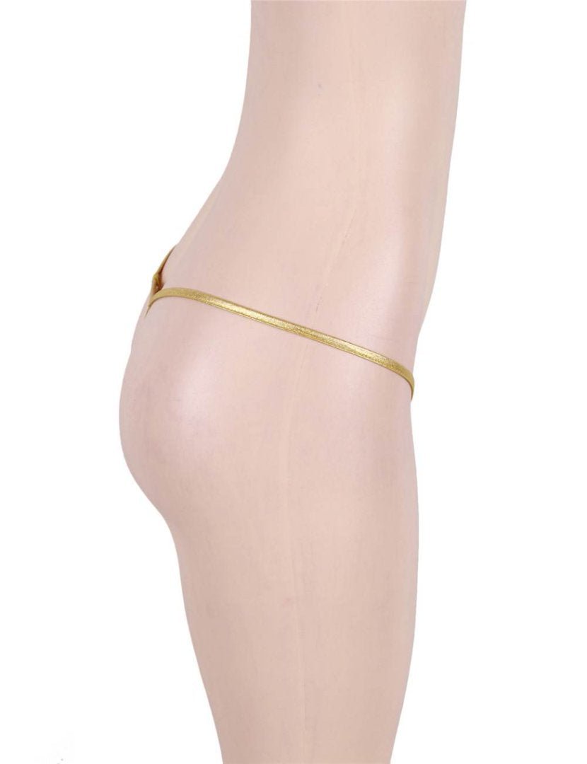 Gold Faux Leather G - String Thong with Glossy Finish - TeaseFashion