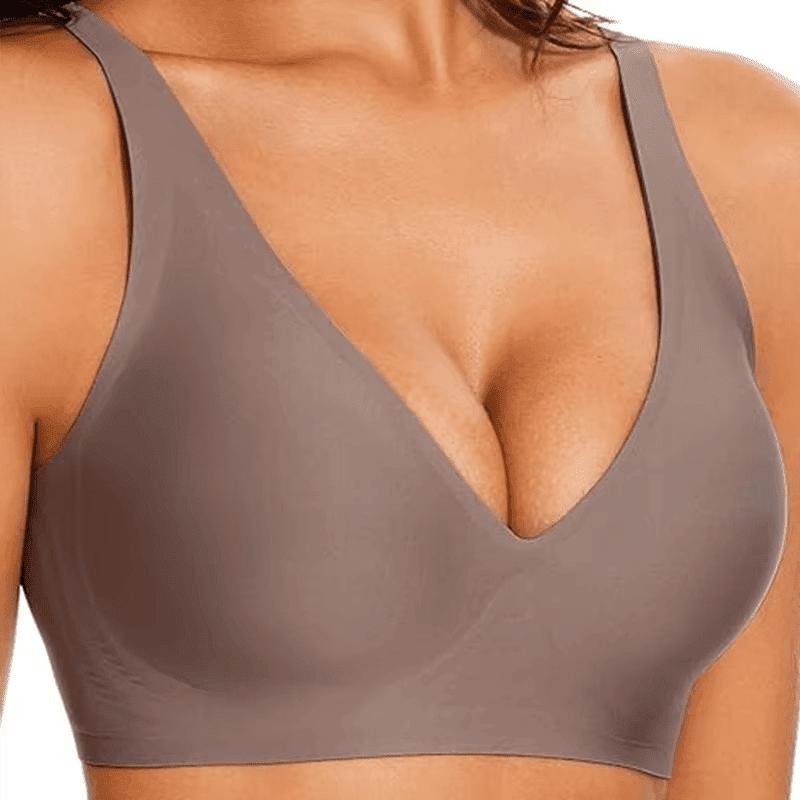 Gray Jelly Bra Wireless Womens Comfortable Push up Bralettes Seamless Tshirts Deep V Back Closure Everyday Bras - TEASEFASHION