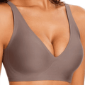 Gray Jelly Bra Wireless Womens Comfortable Push up Bralettes Seamless Tshirts Deep V Back Closure Everyday Bras - TEASEFASHION