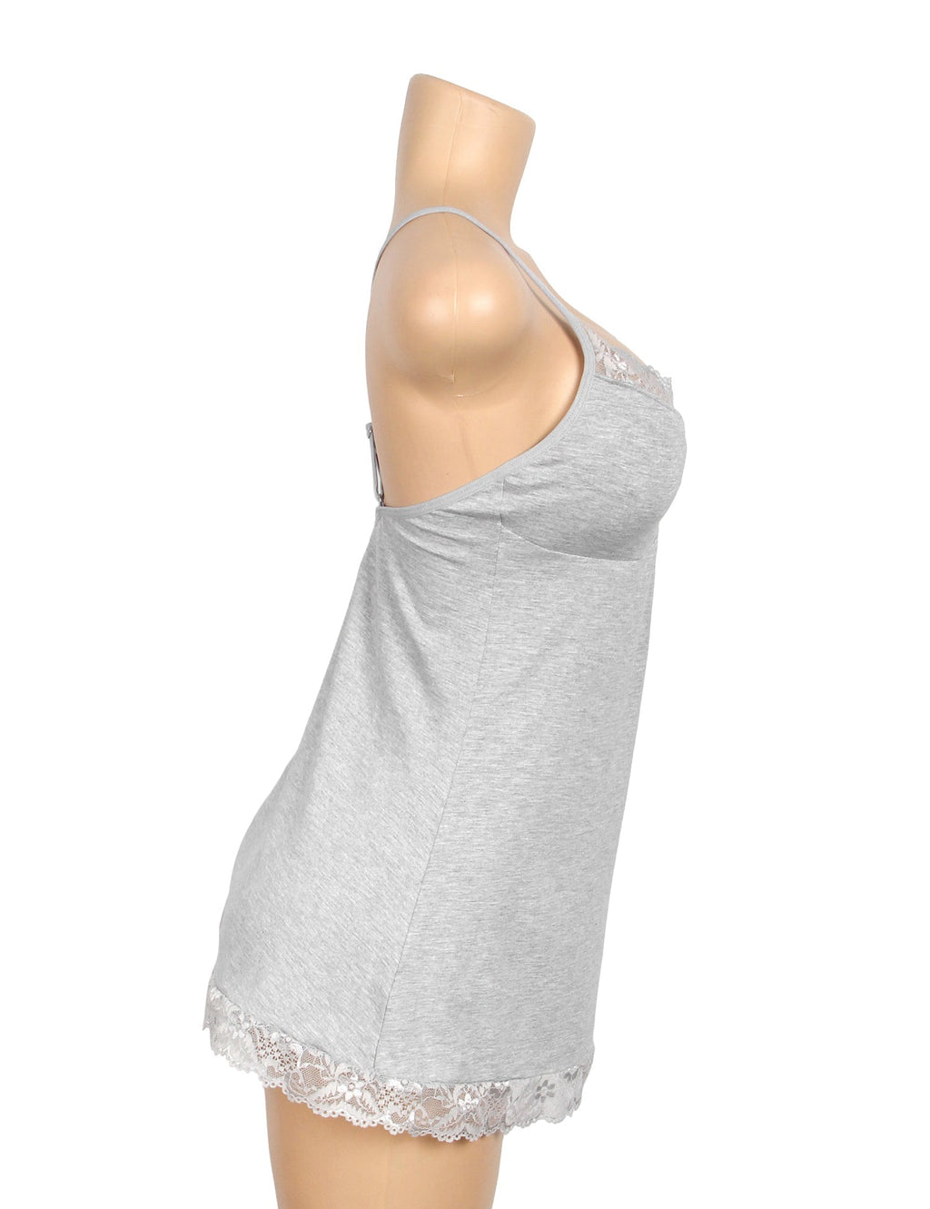 Gray Modal Lace A - Line Nightgown – Rhinestone Ruffle, Crossover Back & Removable Pads - TeaseFashion