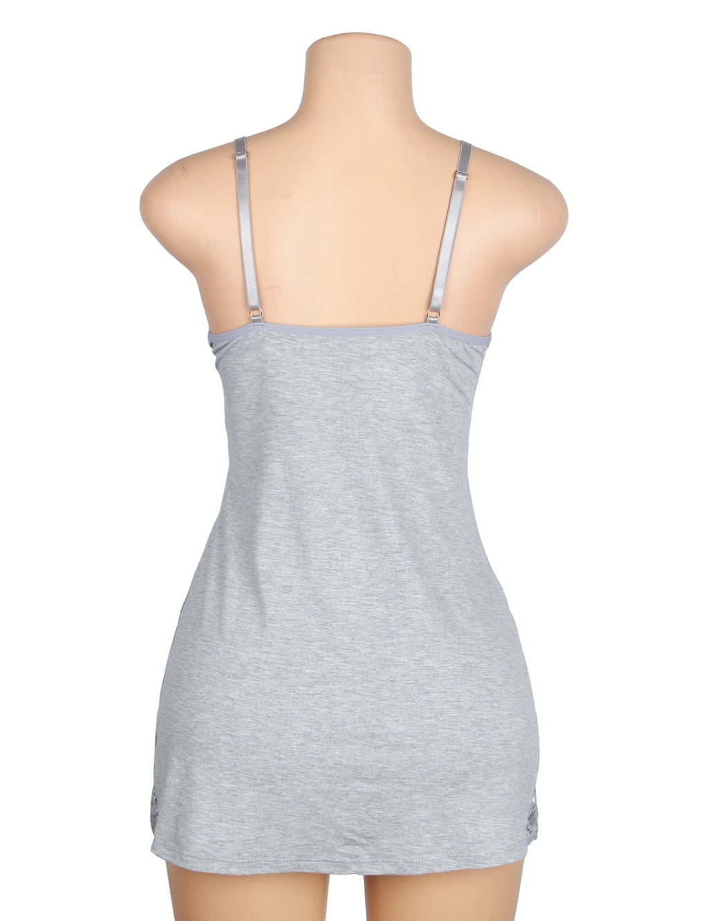 Gray Modal Lace Bow - Detail Nightdress – Hip Lace Splicing & Removable Pads - TeaseFashion