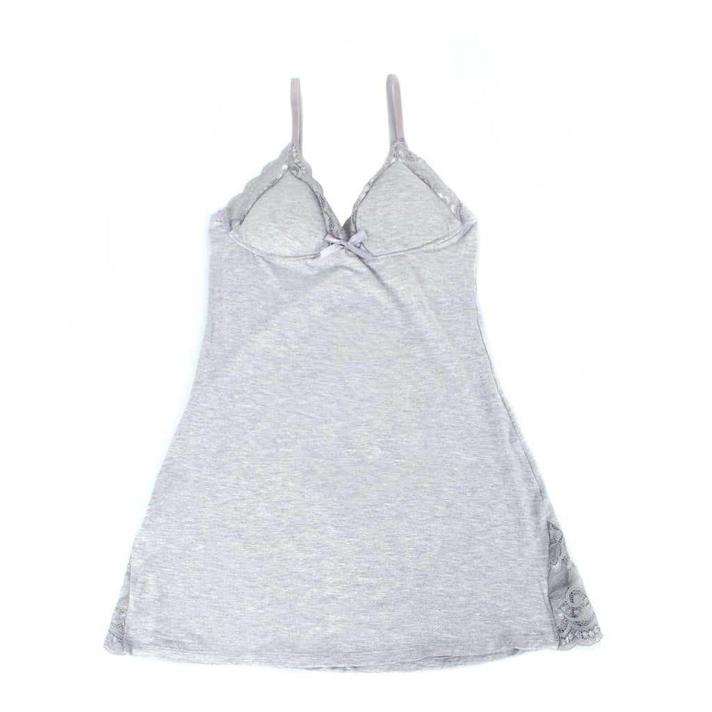 Gray Modal Lace Bow - Detail Nightdress – Hip Lace Splicing & Removable Pads - TeaseFashion