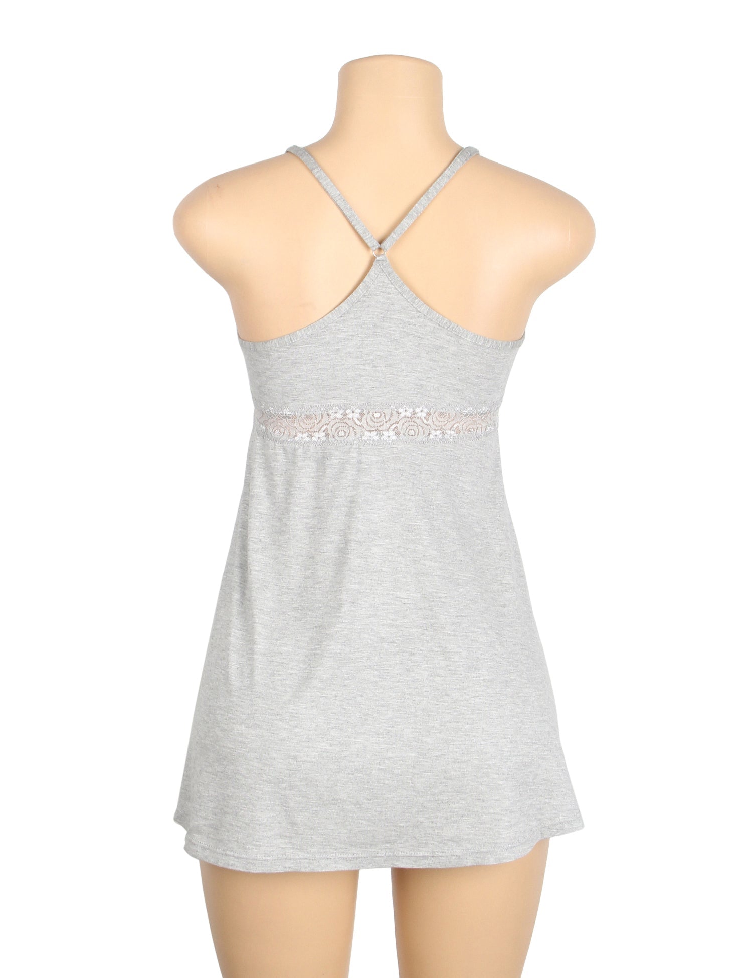 Gray Modal Lace Deep V - Neck Nightdress – Spliced Lace Waistband & Flared Skirt - TeaseFashion