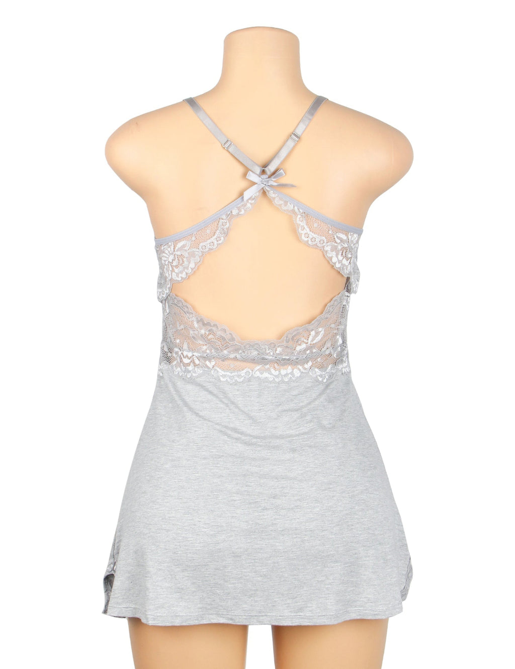 Gray Sexy Modal Lace Backless Nightdress - TeaseFashion