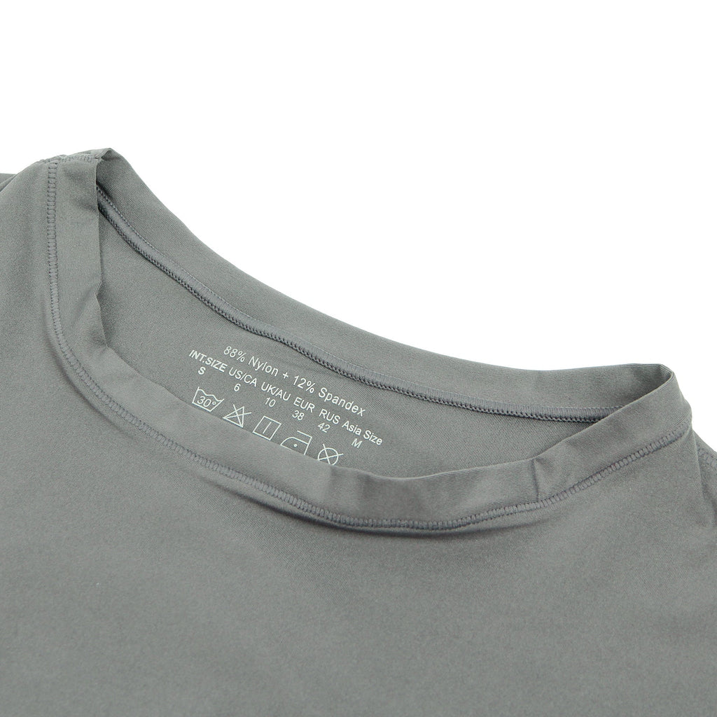 Gray Short Sleeve Bodysuit – Brushed Nylon, Round Neck & Adjustable Crotch - TeaseFashion
