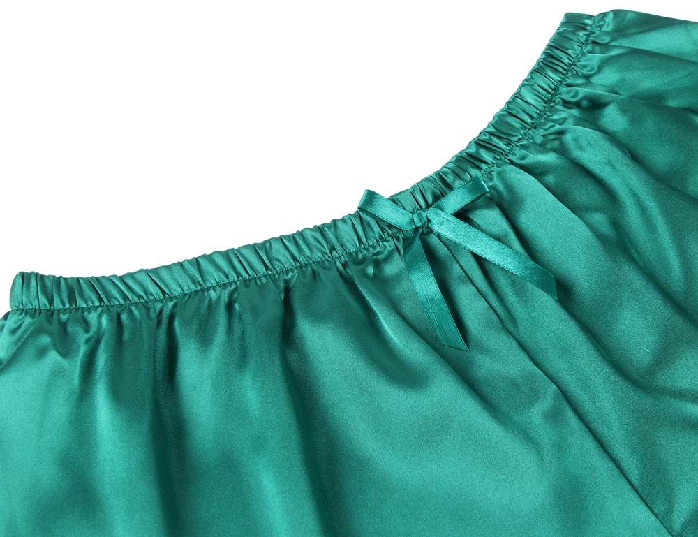 Green & Black Satin & Lace Hollow Two - Piece Pyjama Set - TeaseFashion