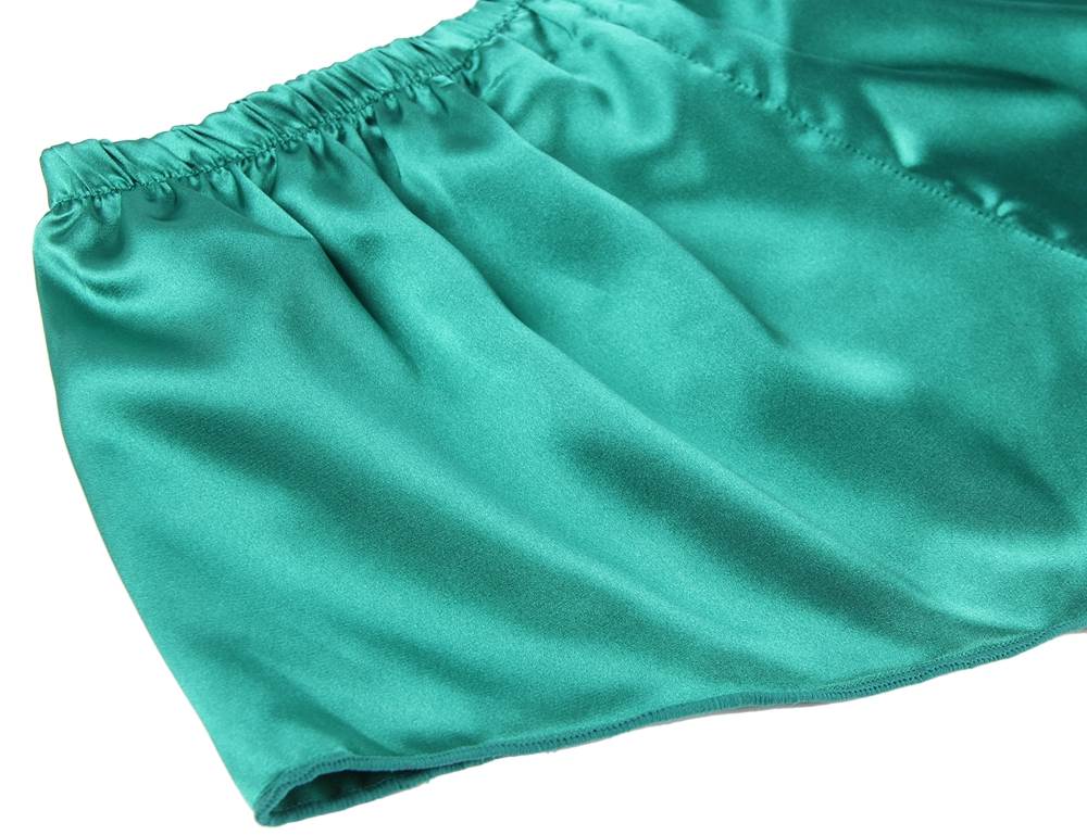 Green & Black Satin & Lace Hollow Two - Piece Pyjama Set - TeaseFashion