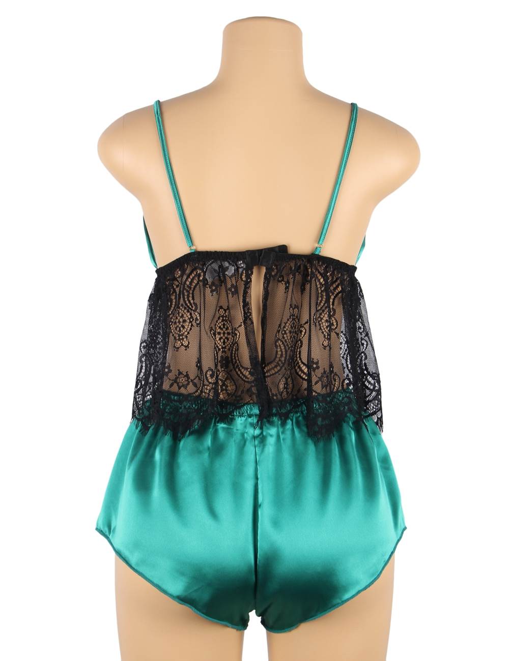 Green & Black Satin & Lace Hollow Two - Piece Pyjama Set - TeaseFashion