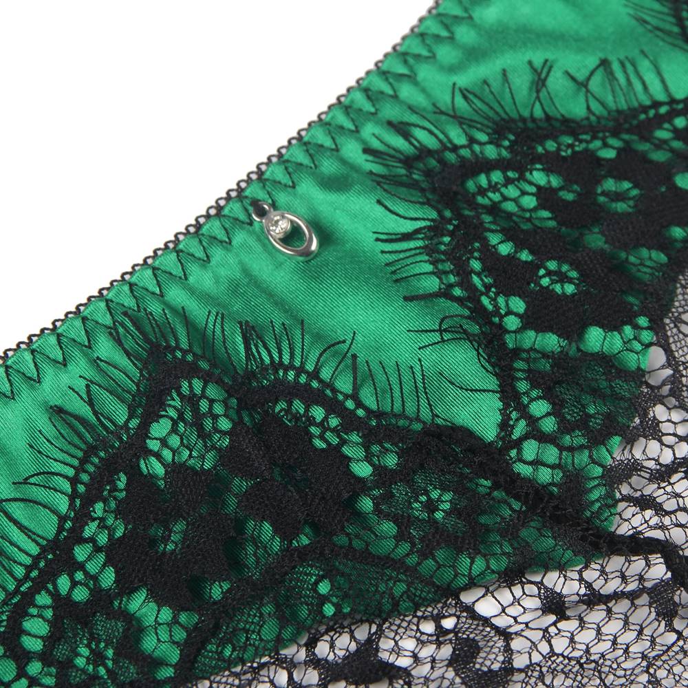 Green Eyelash Lace Bra & Garter Set – Underwire & 4 Garter Straps - TeaseFashion