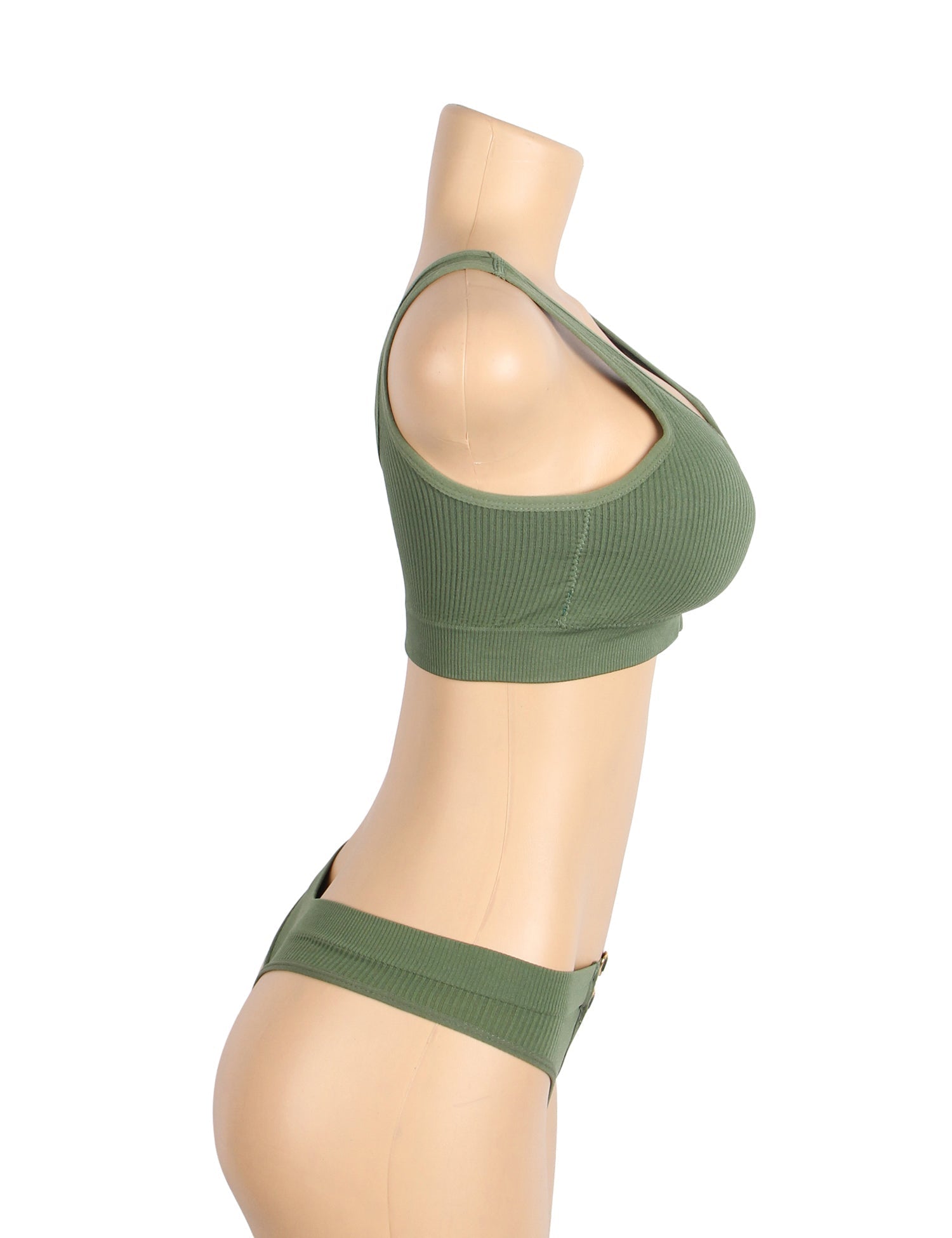 Green Knitted Seamless Bra Set with Cut - Out & Heart Buckle - TeaseFashion