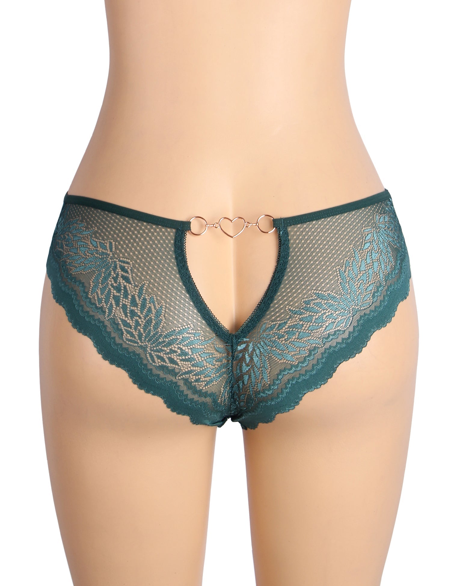 Green Lace Panty – Hollow - Out Back & Heart - Shaped Metal Buckle - TeaseFashion