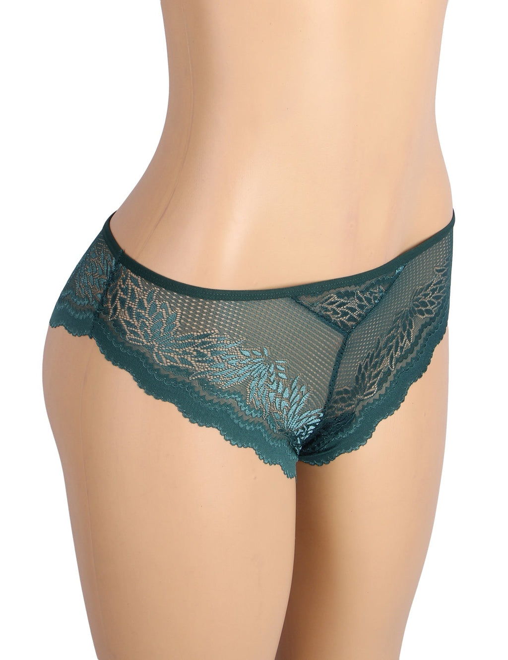 Green Lace Panty – Hollow - Out Back & Heart - Shaped Metal Buckle - TeaseFashion