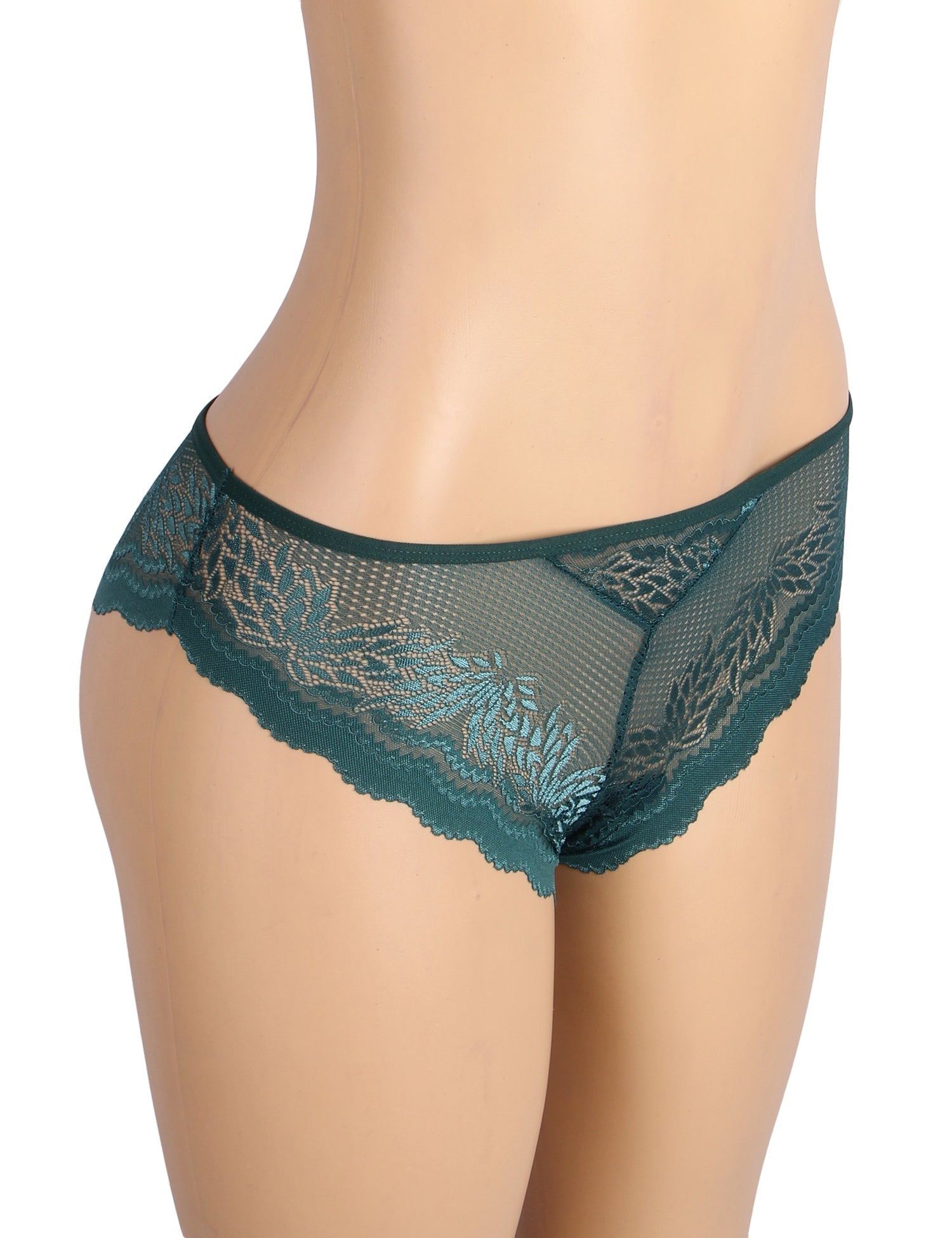 Green Lace Panty – Hollow - Out Back & Heart - Shaped Metal Buckle - TeaseFashion