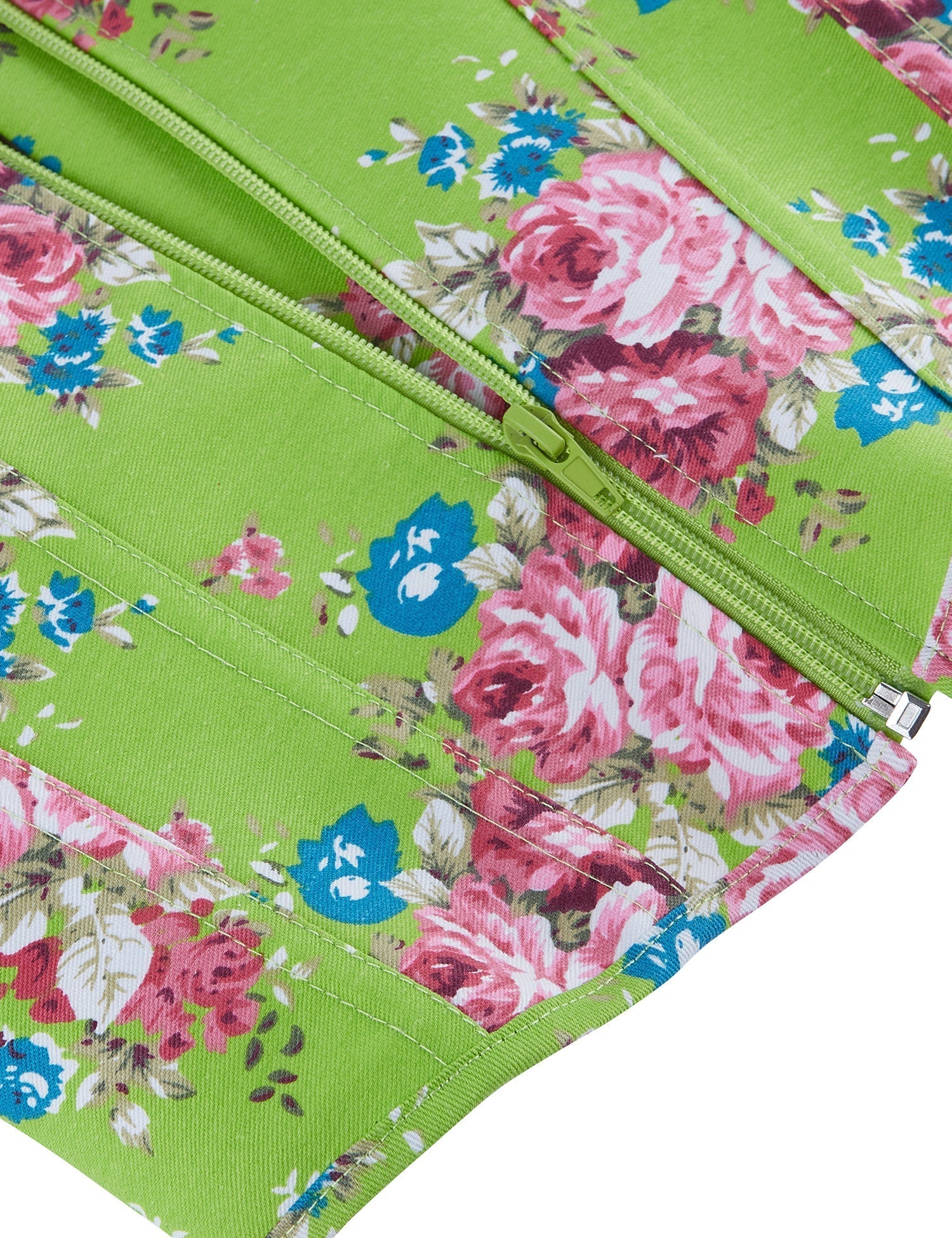 Green Printed Corset with Puff Sleeves & Heart Bustier - TeaseFashion