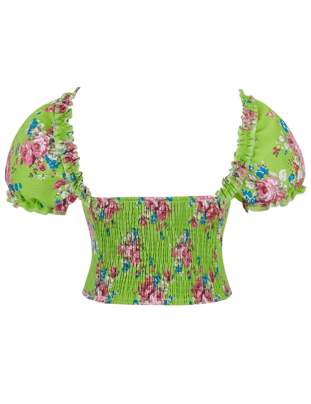 Green Printed Corset with Puff Sleeves & Heart Bustier - TeaseFashion