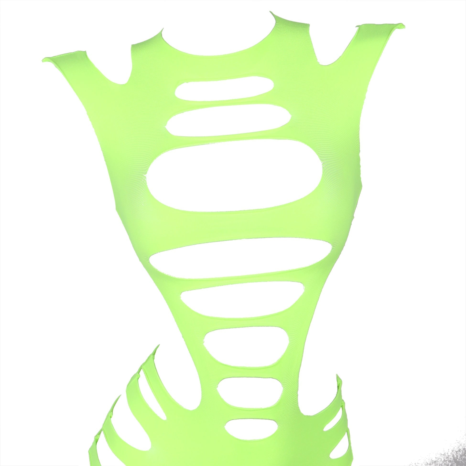 Green Striped Hollow - Out Long - Sleeve Bodycon Bodysuit - TeaseFashion