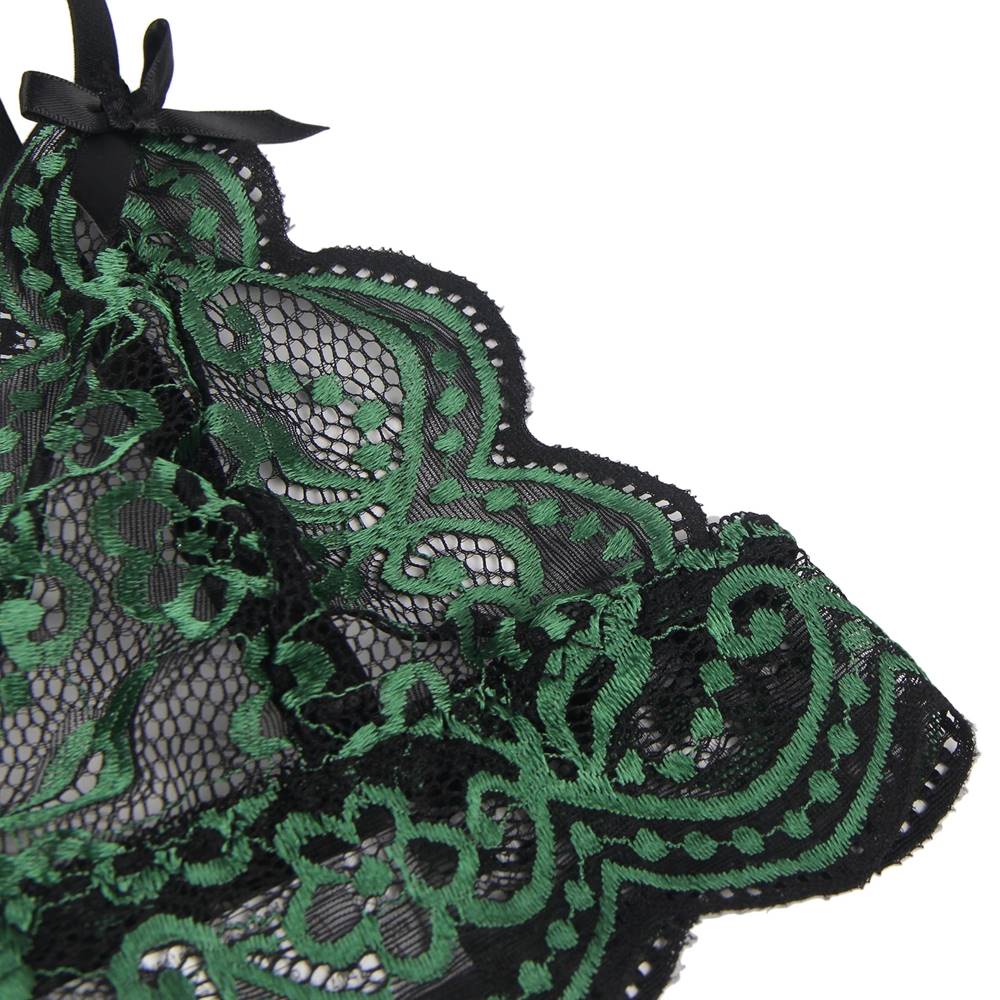 Green Two - Tone Lace Bra Set – Cross - Strap & Adjustable Fit - TeaseFashion