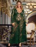 Green V Neck Sexy See - through Plus Size Long Nightdress With Thong - TeaseFashion