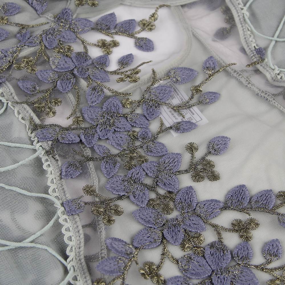 Grey Embroidered Mesh Teddy – Underwired Bust, 3D Embroidery, Crisscross Waist & Adjustable Crotch - TeaseFashion
