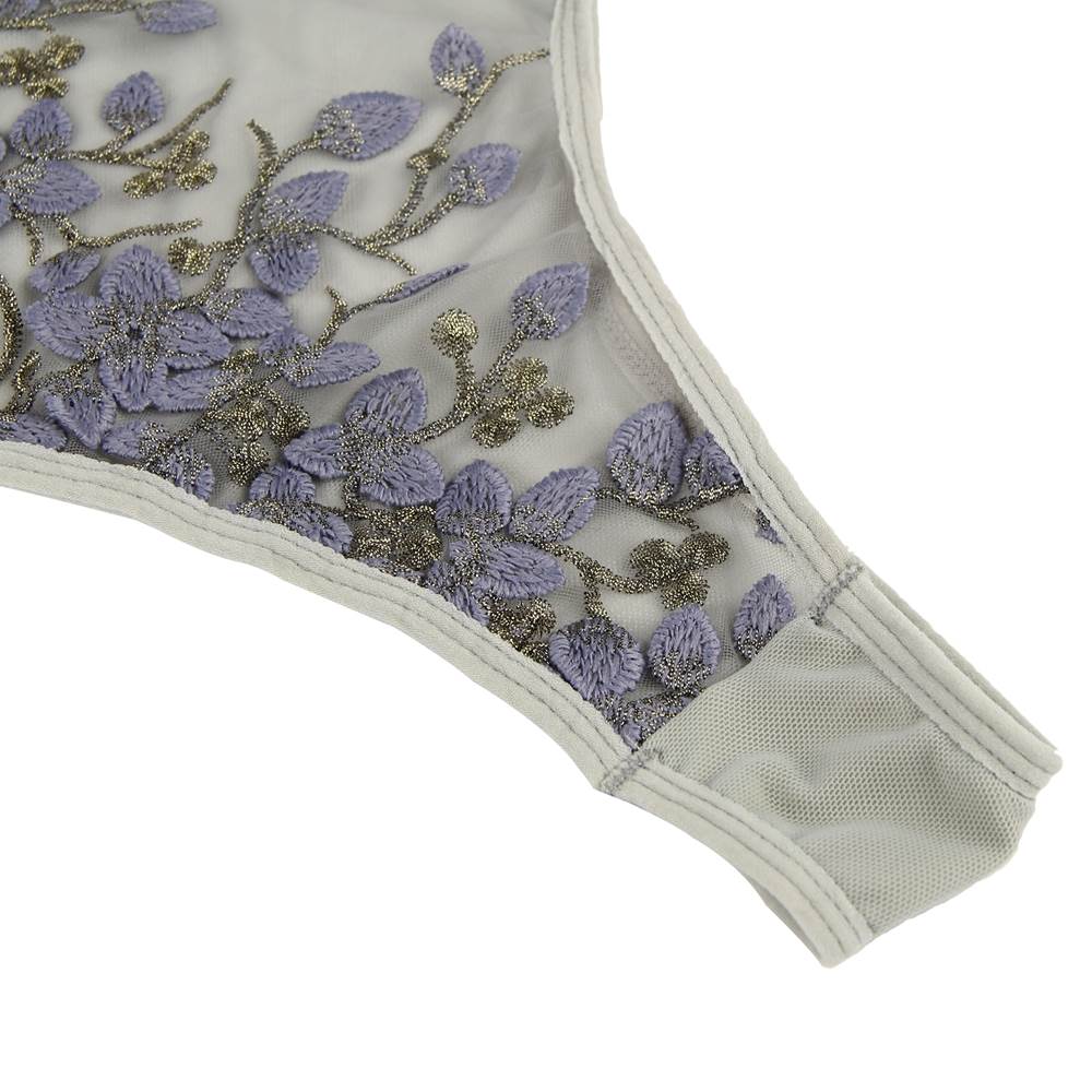 Grey Embroidered Mesh Teddy – Underwired Bust, 3D Embroidery, Crisscross Waist & Adjustable Crotch - TeaseFashion