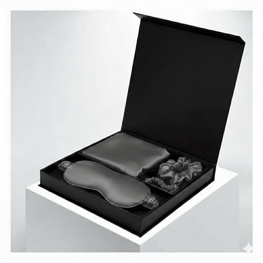 Grey Luxury 100% Mulberry Silk Pillow case Sleep, Eye Mask Blind and Scrunchies Gift Set - TeaseFashion