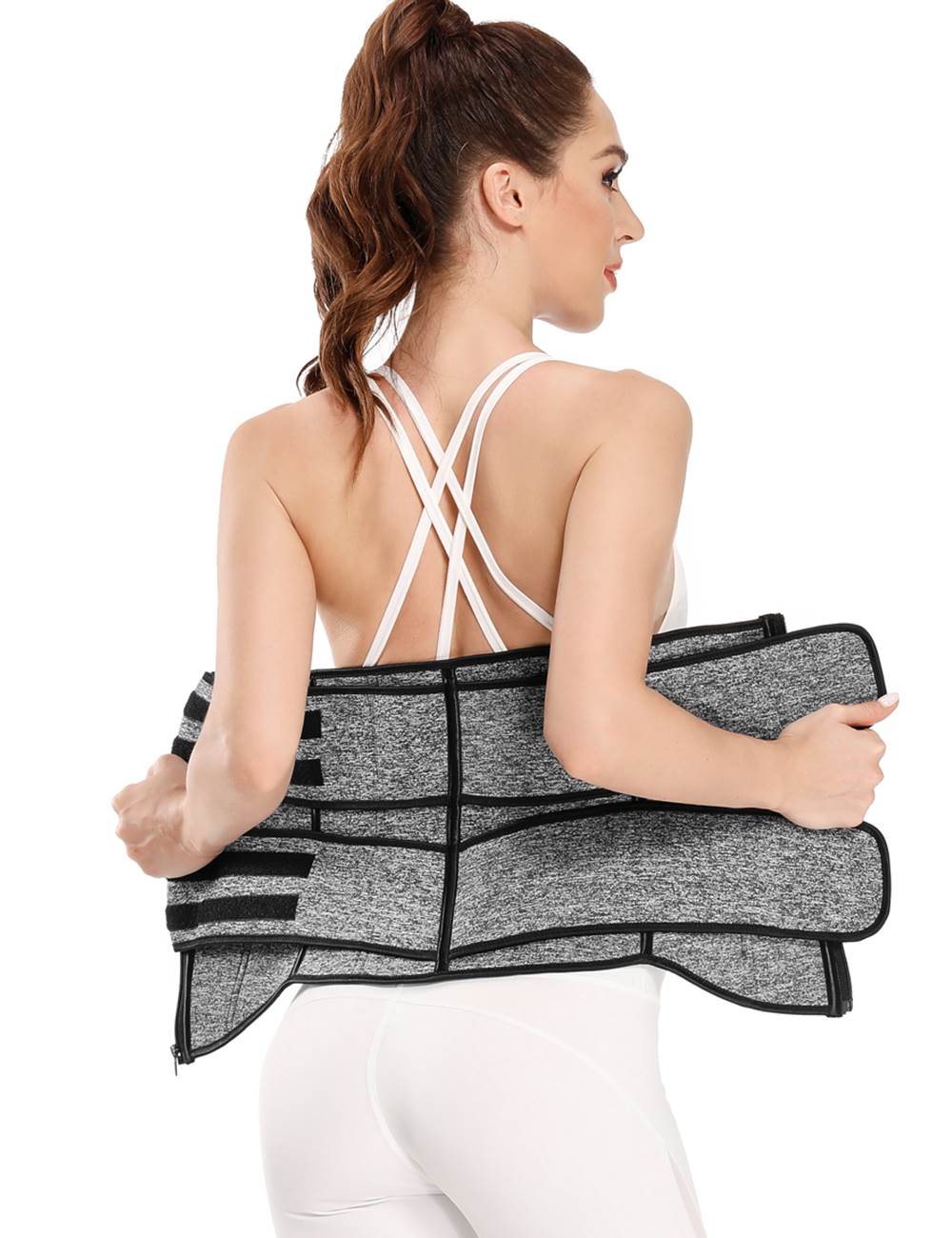 Grey Neoprene Waist Trainer – Zip & Velcro, 9 Steel Bones - TeaseFashion