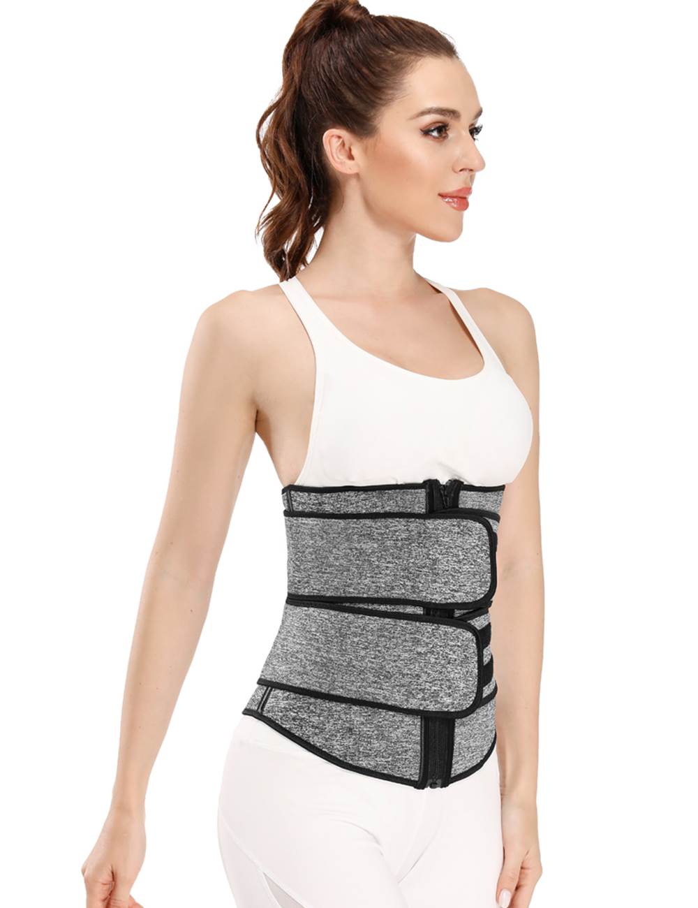 Grey Neoprene Waist Trainer – Zip & Velcro, 9 Steel Bones - TeaseFashion