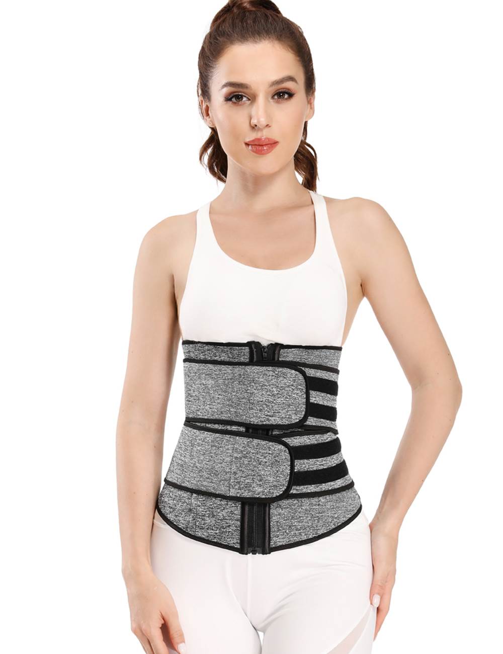 Grey Neoprene Waist Trainer – Zip & Velcro, 9 Steel Bones - TeaseFashion