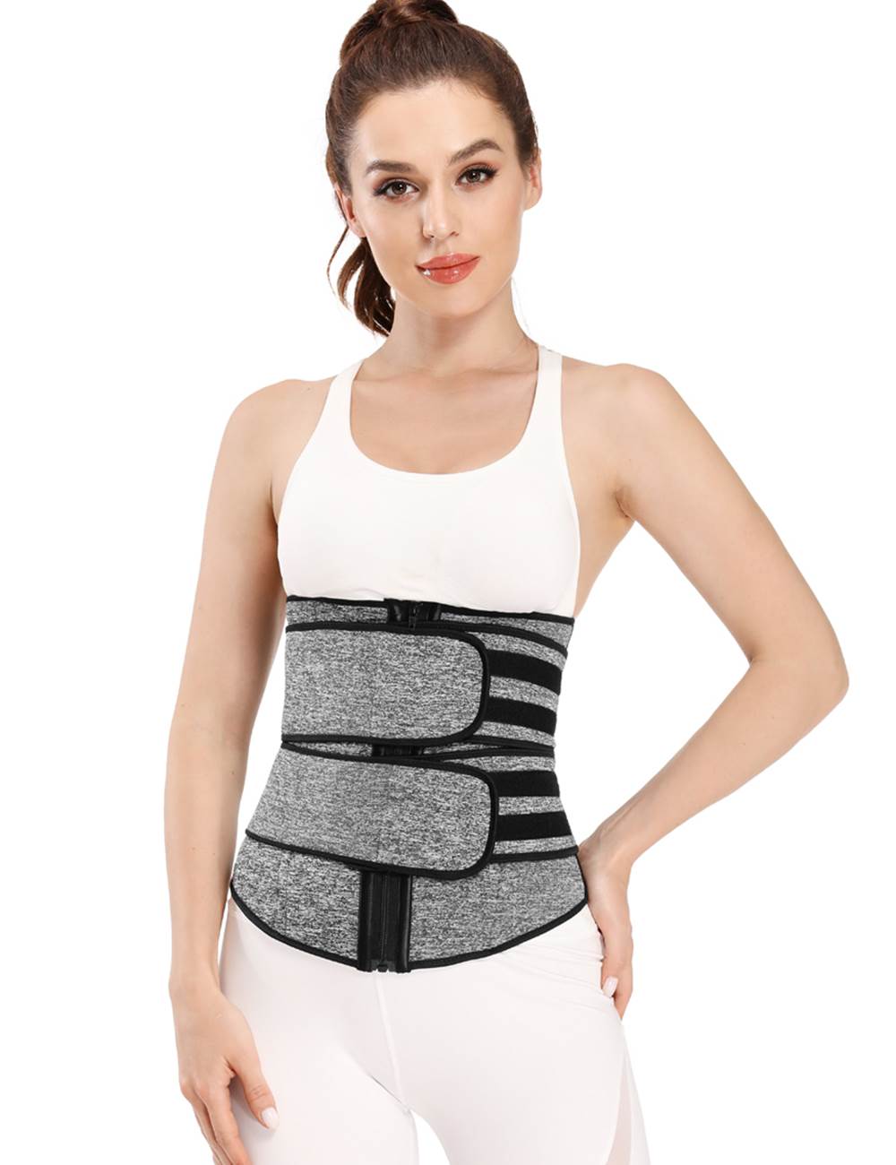 Grey Neoprene Waist Trainer – Zip & Velcro, 9 Steel Bones - TeaseFashion