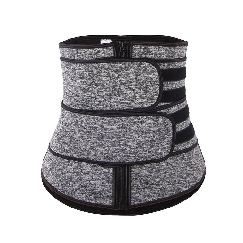 Grey Neoprene Waist Trainer – Zip & Velcro, 9 Steel Bones - TeaseFashion