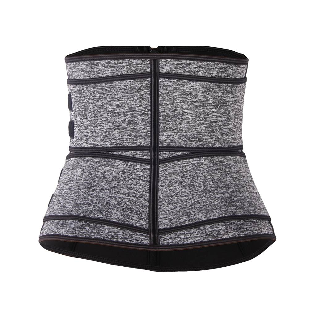 Grey Neoprene Waist Trainer – Zip & Velcro, 9 Steel Bones - TeaseFashion